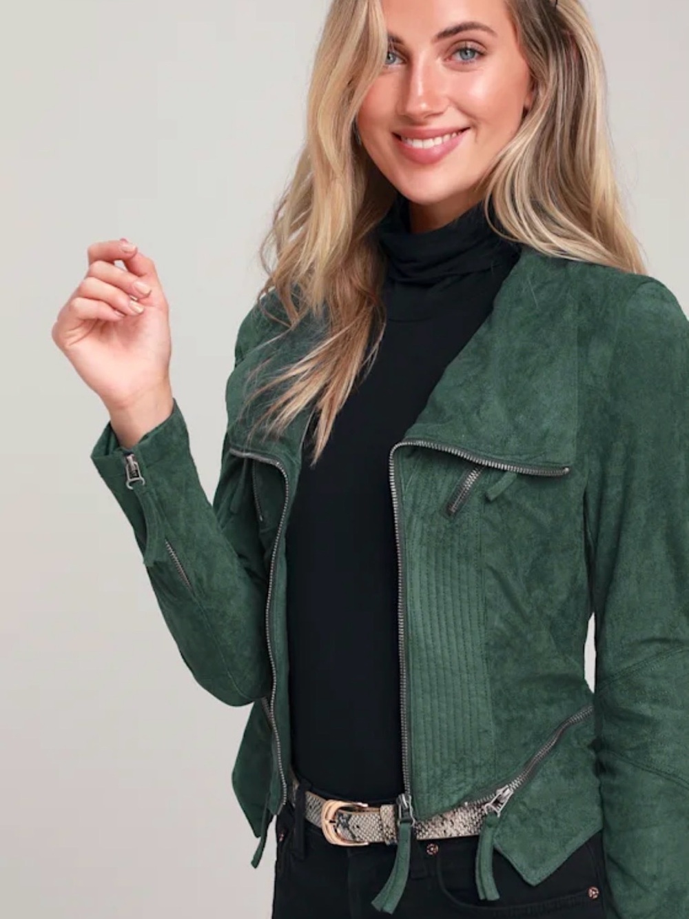 Lulu's Dark Green Suede Moto Jacket